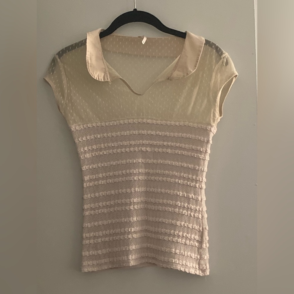 Free People off white lacy mesh top.